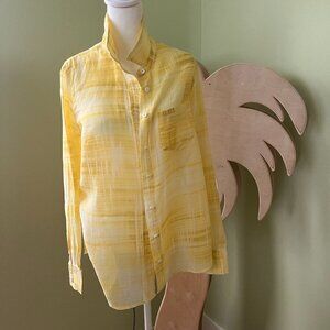 Coldwater Creek Sun Yellow Streaked Button Down L/S Summer Weight Top M